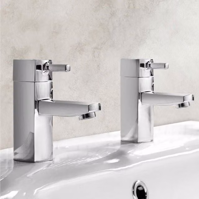 Nes Home Newport Square Two-Handle Basin Tap and Pop-Up Waste in Chrome Silver