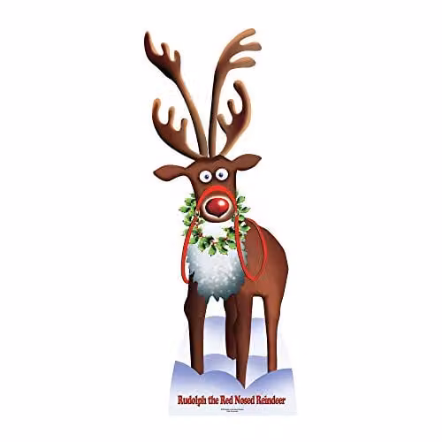 Star Cutouts SC90 Rudolph The Red Nose Reindeer Lifesize Cardboard Christmas Decoration, Multicolour, Height: 183 cm