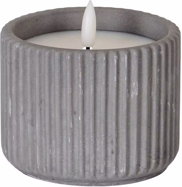 Lemon Pavilion Furniture and Decor Natural Glow Ribbed Medium LED Wax Candle in Grey, W7 x D7 x H9 cm – 1