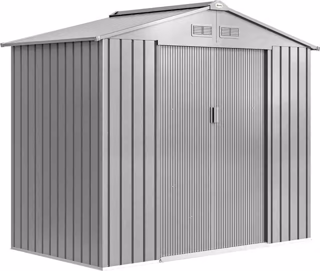 Outsunny Lockable Metal Garden Tool Storage Shed in Light Grey, W/D/H: 213.36 x 121.92 x 185 cm – 1