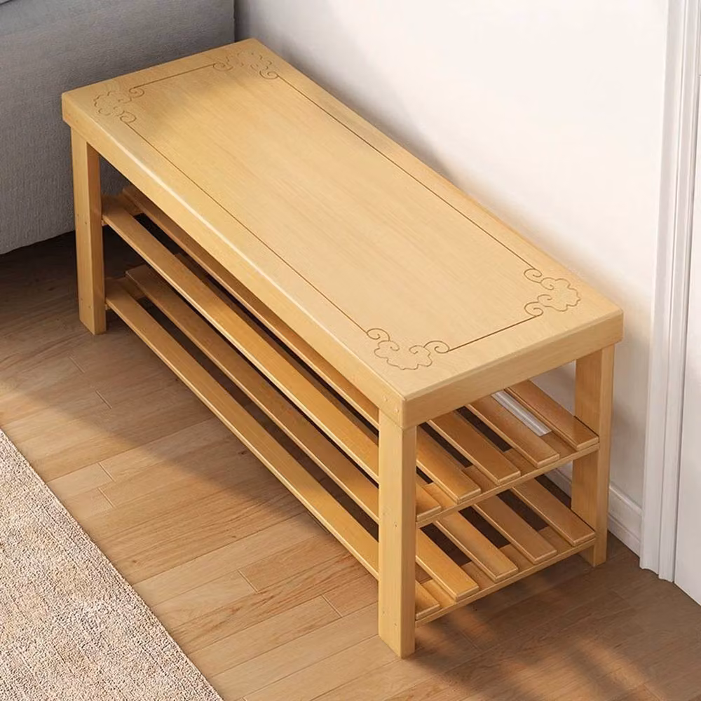 VOGREX Freestanding Bamboo Shoe Rack Bench in Beige, W/D/H: 81 x 45 x 27 cm – 3