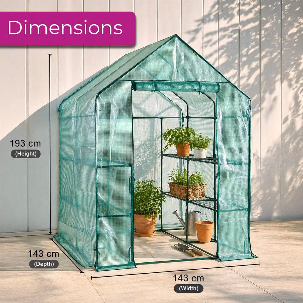 Neo 8 Tier Heavy Duty Steel Shelving Greenhouse in Green, W/D/H: 143 x 143 x 193 cm – 5