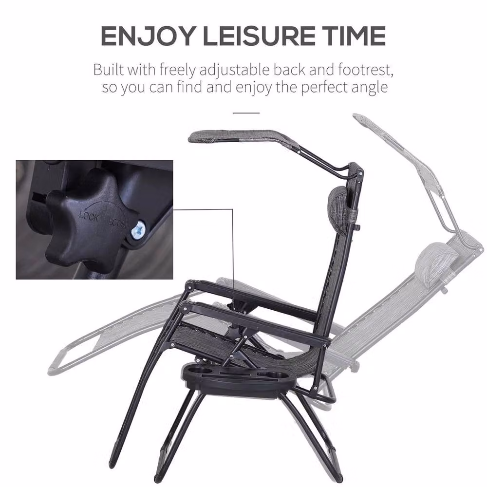NESTLUNE Zero Gravity Adjustable Patio Lounge Chair in Grey with Textilene Fabric and Metal Frame – 4
