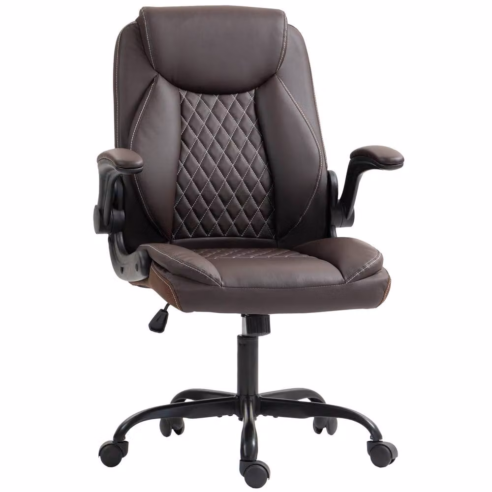 STILVORA Brown Faux Leather Office Chair with Flip-Up Armrests, W/D/H: 65 x 47 x 120 cm – 4