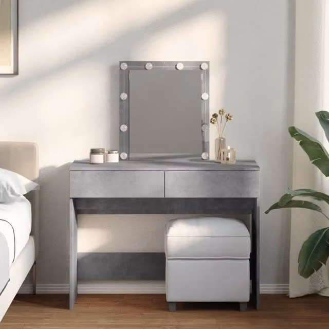 Berkfield Home Modern Dressing Table with Hollywood LED in Matt Concrete Grey, W/D/H: 100 x 40 x 130 cm – 1