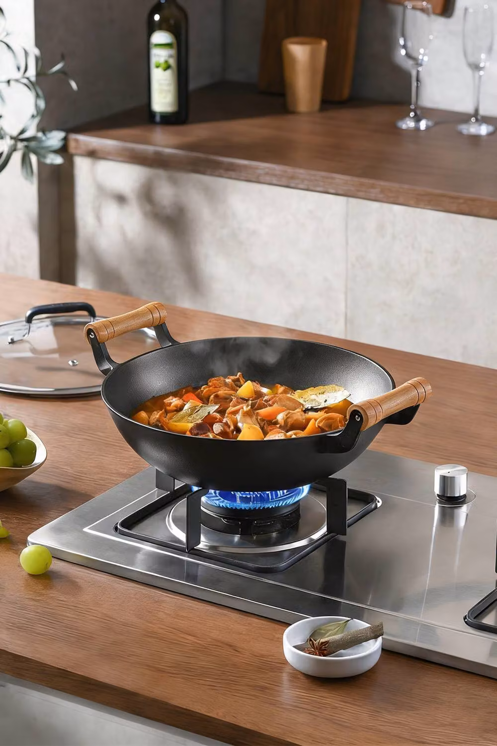 Garden Sanctuary Uncoated Cast Iron Round Wok with Dual Handles in Black – 2