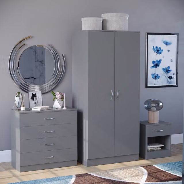 Vida Designs Riano Trio Modern Bedroom Set in Grey and Silver