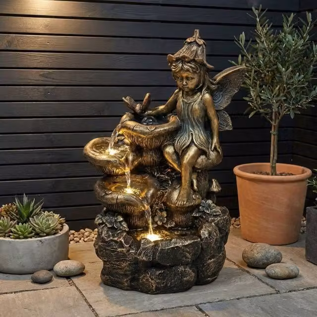 Garden Greatness Lunaria Bronze Fairy Water Feature in Multicolour, W/D/H: 43.5 x 21.0 x 21.0 cm