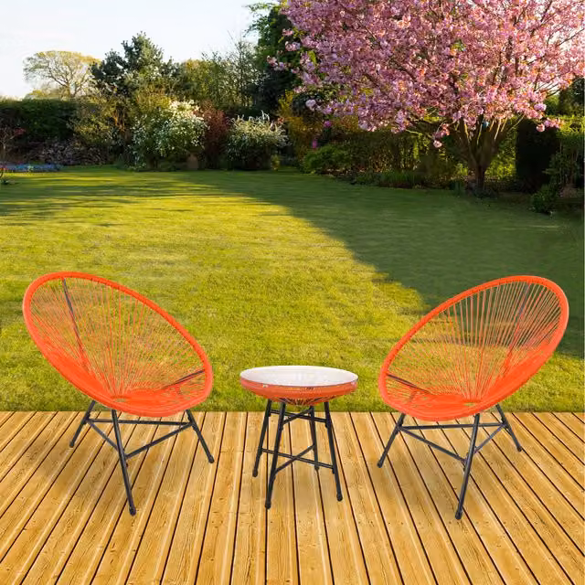 RayGar 3-Piece Bistro Egg Designer String Chair Garden Set in Orange