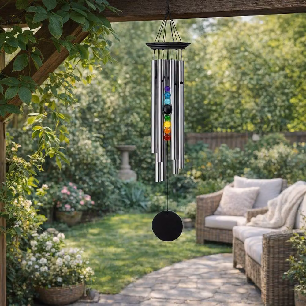 Woodstock Chimes Seven Stones Chakra Large Wind Chime in Multicolour and Silver – 4