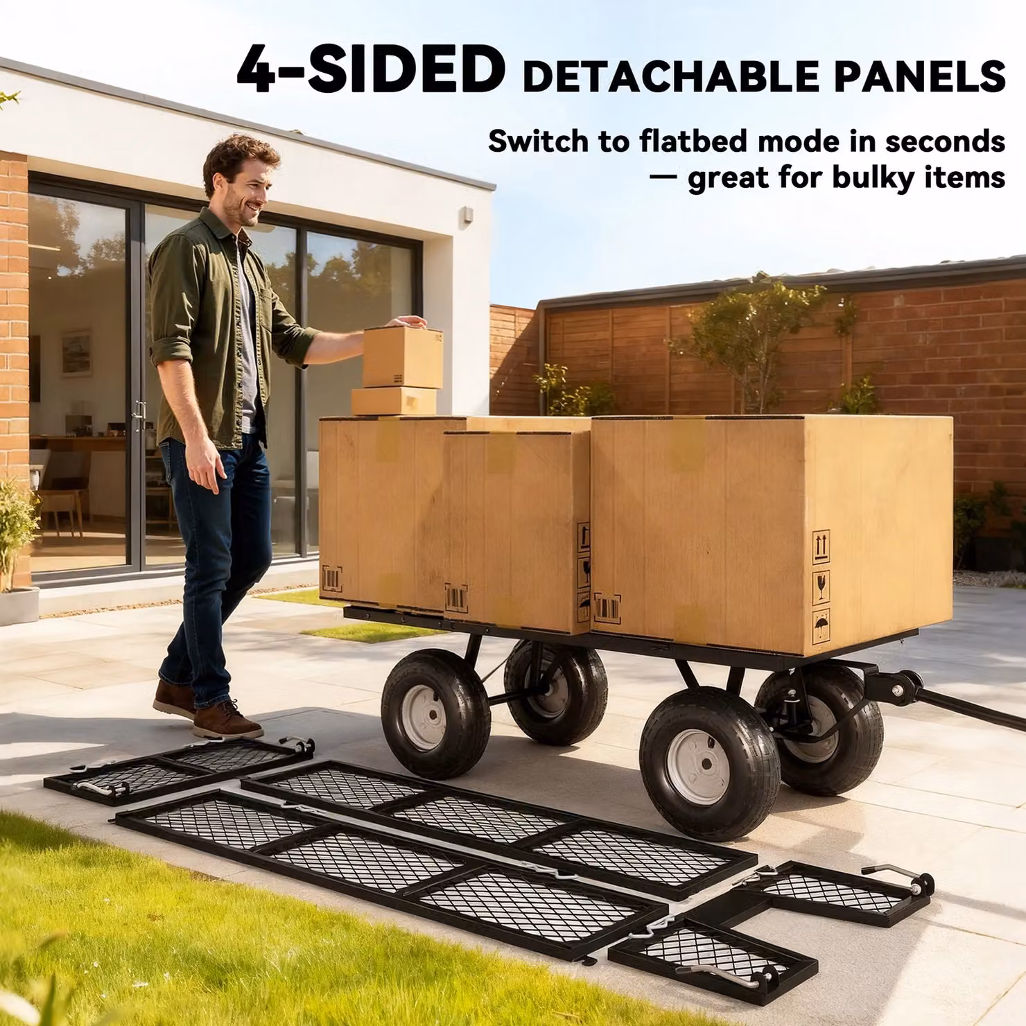OUTSUNNY Garden Cart with Removable Liner and Quick-Release Sides, Black – 4