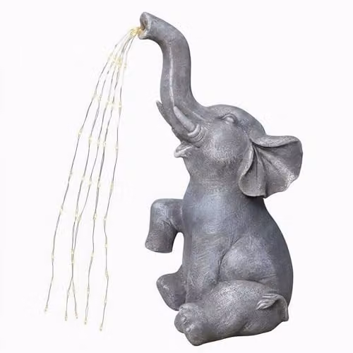 Alivio Solar Elephant Garden Statue, Large Grey and Silver Decorative Animal Figurine with LED Lights, Waterproof Resin Outdoor Ornament – 6