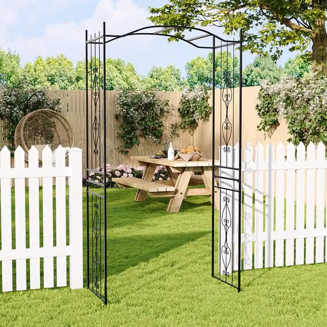 Livingandhome Freestanding Enamelled Steel Metal Garden Arch in Black, W/D/H: 110 x 110 x 230 cm