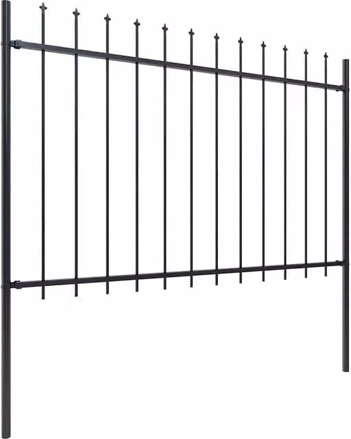 Berkfield Home Black Powder-Coated Steel Spear Top Garden Fence, W: 11.9 m, H: 1.2 m – 1