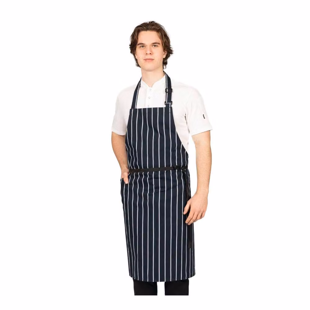 Dennys Navy Blue Butcher Stripe Woven Cotton Adult Apron – 2