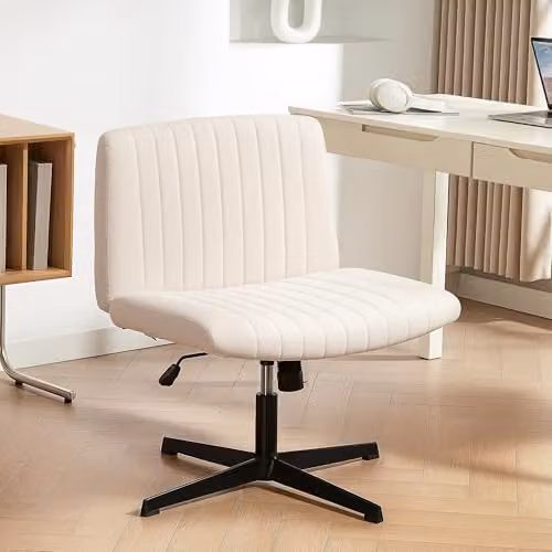 HOMCOM Beige Linen Upholstered Swivel Office Chair with Weight Adjustment and 360 Degree Rotation, W/D/H: 65 x 64 x 120 cm – 2
