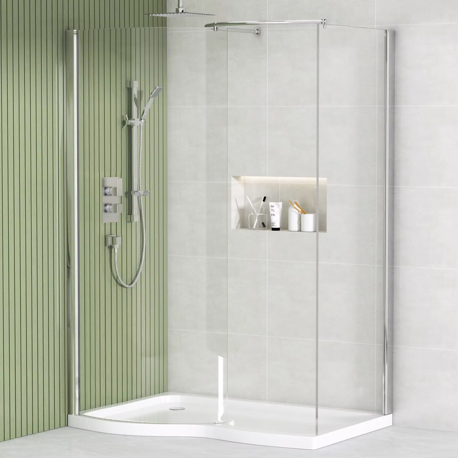 Royal Bathrooms Elegance Walk In Glass Shower Enclosure with Tray, Clear, W: 140 cm, D: 90 cm, Glass Thickness: 8 mm, Left Handed