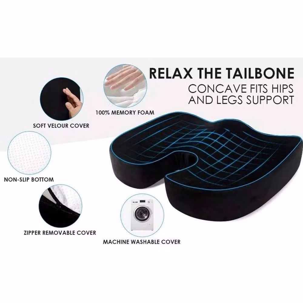 KORVIXA U-Shaped Cooling Memory Foam Cushion in Black, W/D/H: 120 x 90 x 90 cm – 2