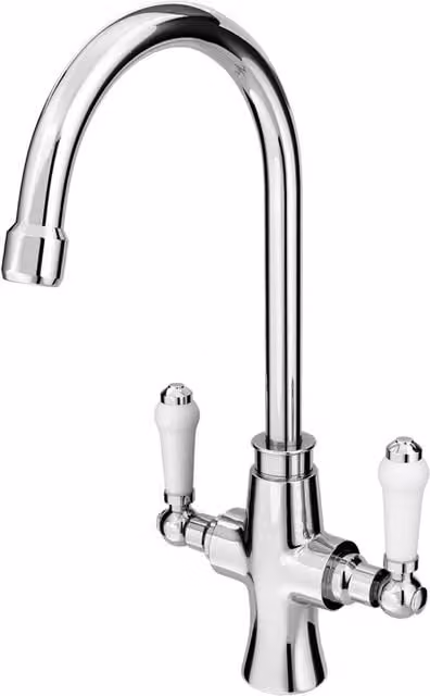 BATHWEST Chrome Dual Lever Kitchen Mixer Taps with Swivel Spout in Silver – 1