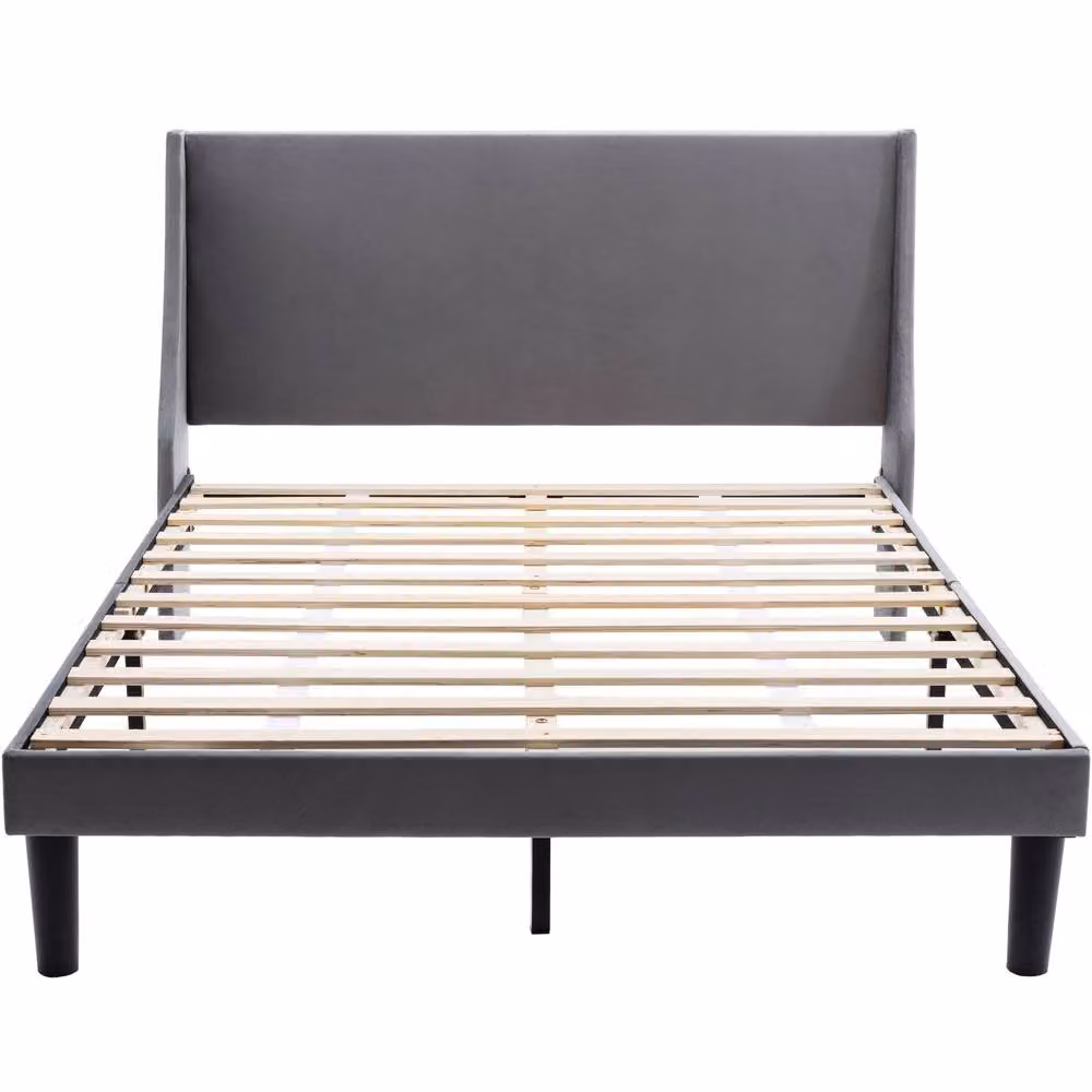 Matteo Double Bed in Grey Velvet with Upholstered Frame and Winged Headboard, W/D/H: 140 x 200 x 135 cm – 3