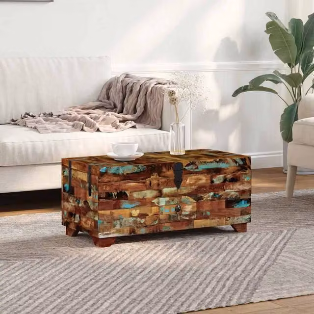 Berkfield Home Solid Reclaimed Wood Coffee Table Box Chest in Antique Multicolour, W/D/H: 80 x 40 x 35 cm – 1
