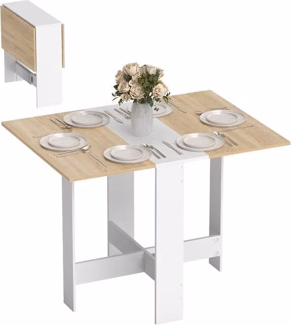 ERGOVEXA Folding Dining Table in Oak with Butterfly Leaf, W/D/H: 120 x 76 x 76 cm