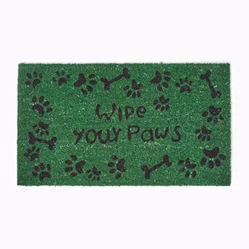 Homescapes Wipe Your Paws Coir and PVC Door Mat, Brown and Green, W: 70 cm, D: 40 cm – 1