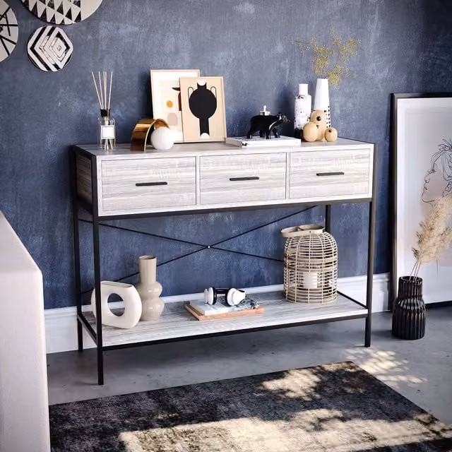Vida Designs Brooklyn 3 Drawer Industrial Console Table in Grey
