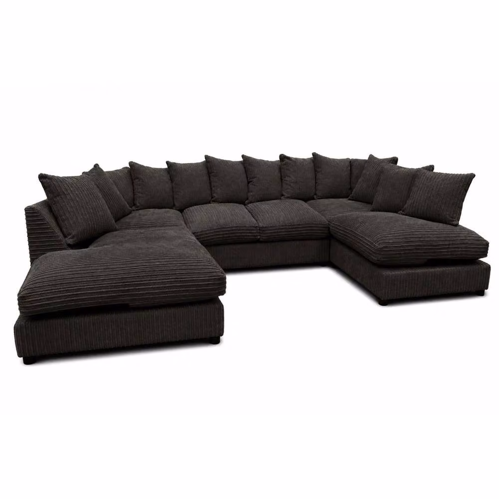 Snug Furniture Birmingham Ltd Preston U-Shaped Jumbo Cord Scatter-Back Corner Sofa in Black – 2