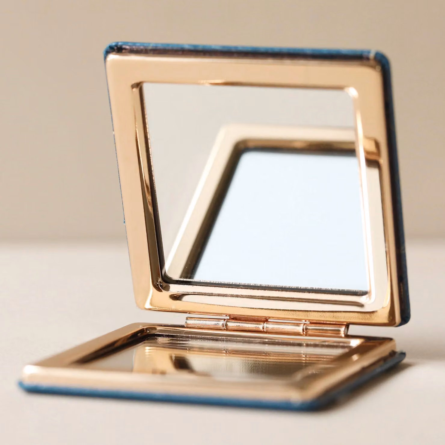 Lisa Angel Floral Blue Metal Tabletop Compact Mirror – 2
