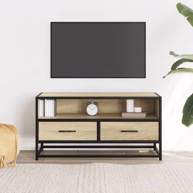 Berkfield Home TV Cabinet in Sonoma Oak and Beige, W/D/H: 80 x 34.5 x 40 cm – 1