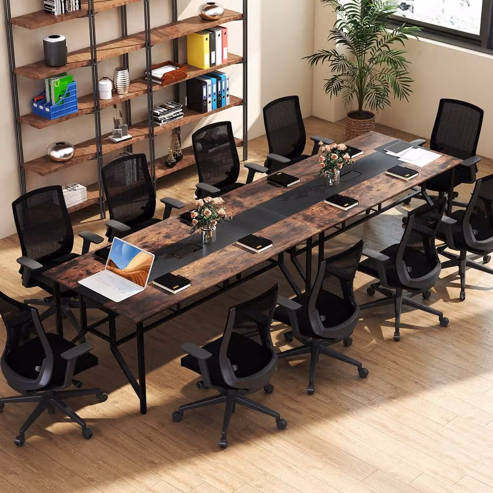 Costway Industrial Wooden Conference Table in Black, 180 cm Rectangular Meeting Table for Home Office or Professional Use – 2