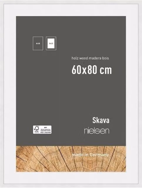 Nielsen Skava White Wooden Single Picture Frame with Glass Front and 50 x 70 cm Mount, W: 60 cm, H: 80 cm