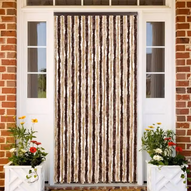 Berkfield Home Chenille Fly Curtain in Beige and Brown, W: 100 cm, H: 200 cm