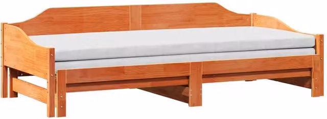 Berkfield Home Versatile Single Daybed with Trundle Frame in Wax Brown Pine Wood, W/D/H: 90 x 190 cm – 1