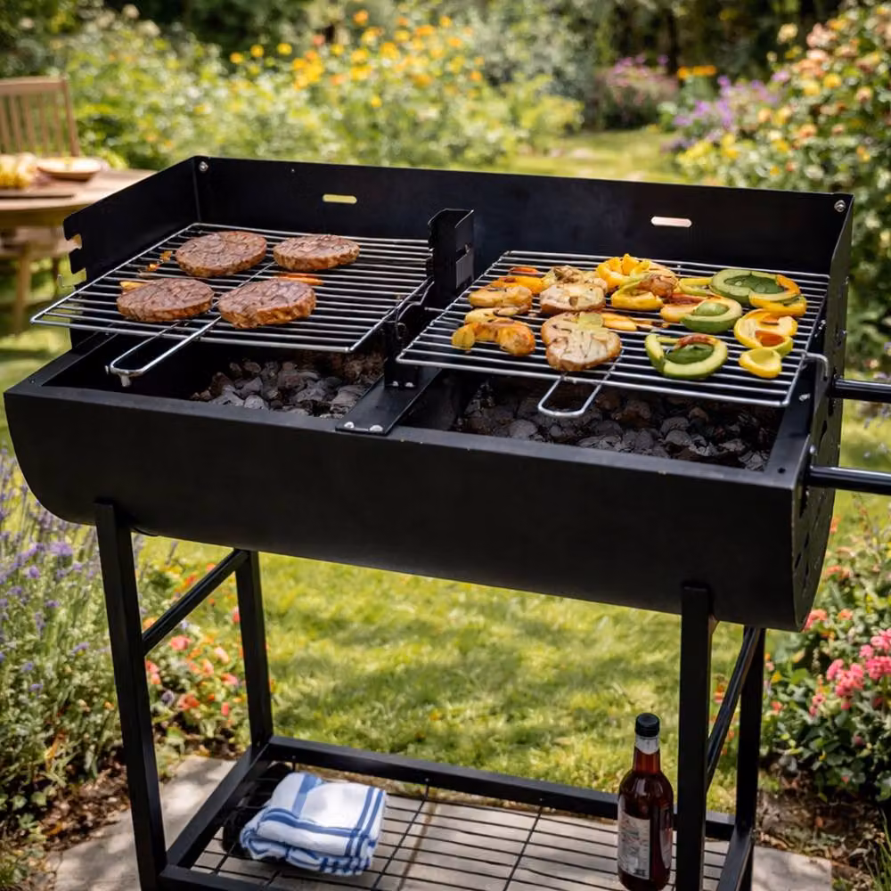 Gr8 Garden Half Barrel Dual Zone Charcoal BBQ Grill in Black – 7