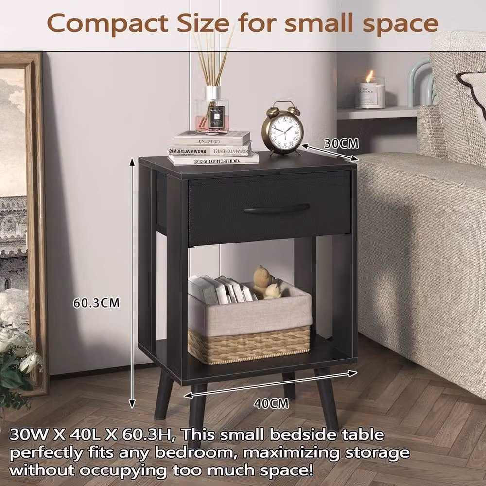 FORGEVIO Set of 2 Modern Black Bedside Tables, W/D/H: 40 x 30 x 60.3 cm – 2