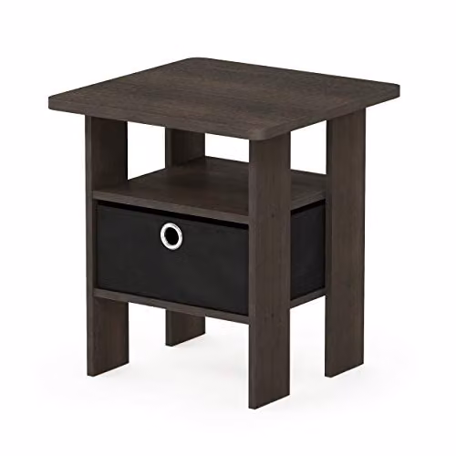Furinno Andrey Side Table with Open Shelves and Storage Bin in Dark Brown – 3