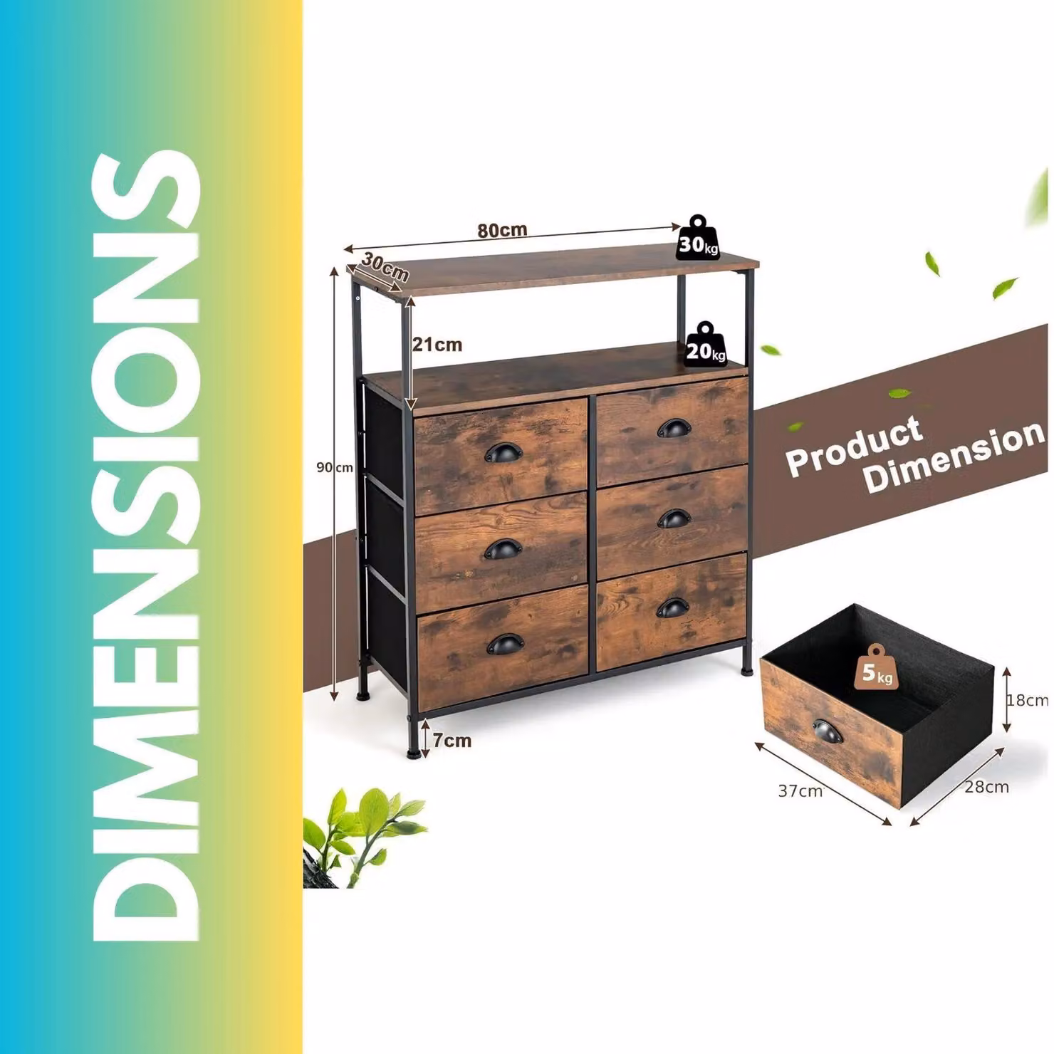 Pirlo Plush Industrial 6 Drawer Bedroom Chest in Rustic Brown – 2