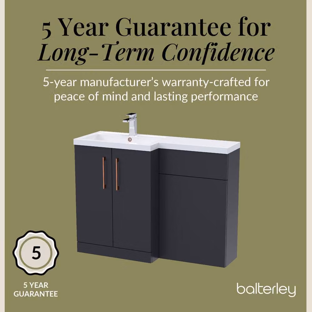 Balterley Modern Left-Hand Vanity and WC Unit Combination in Matt Dark Grey, W: 110 cm, H: 84 cm – 5