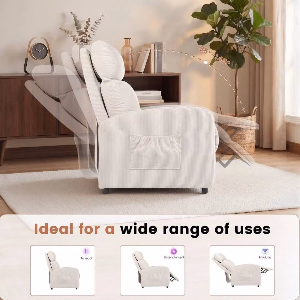 EONLION Beige Push Back Recliner Chair with Armrests and Lumbar Support, Width: 100 cm – 3