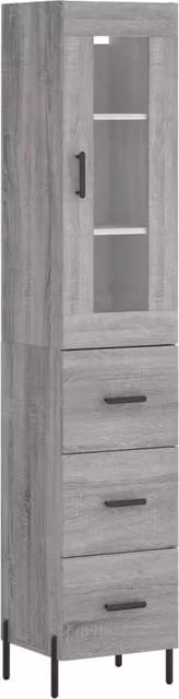 Berkfield Home Grey Sonoma Highboard with Glass Doors and Internal Shelves, W/D/H: 34.5 x 34.5 x 180 cm