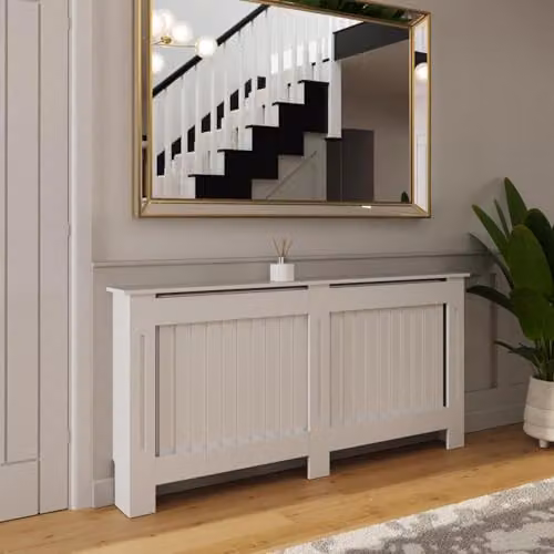 FWStyle White Vertical Slat Extra Large Radiator Cover Shelf Cabinet, W/D/H: 82.3 x 19 x 172 cm – 2
