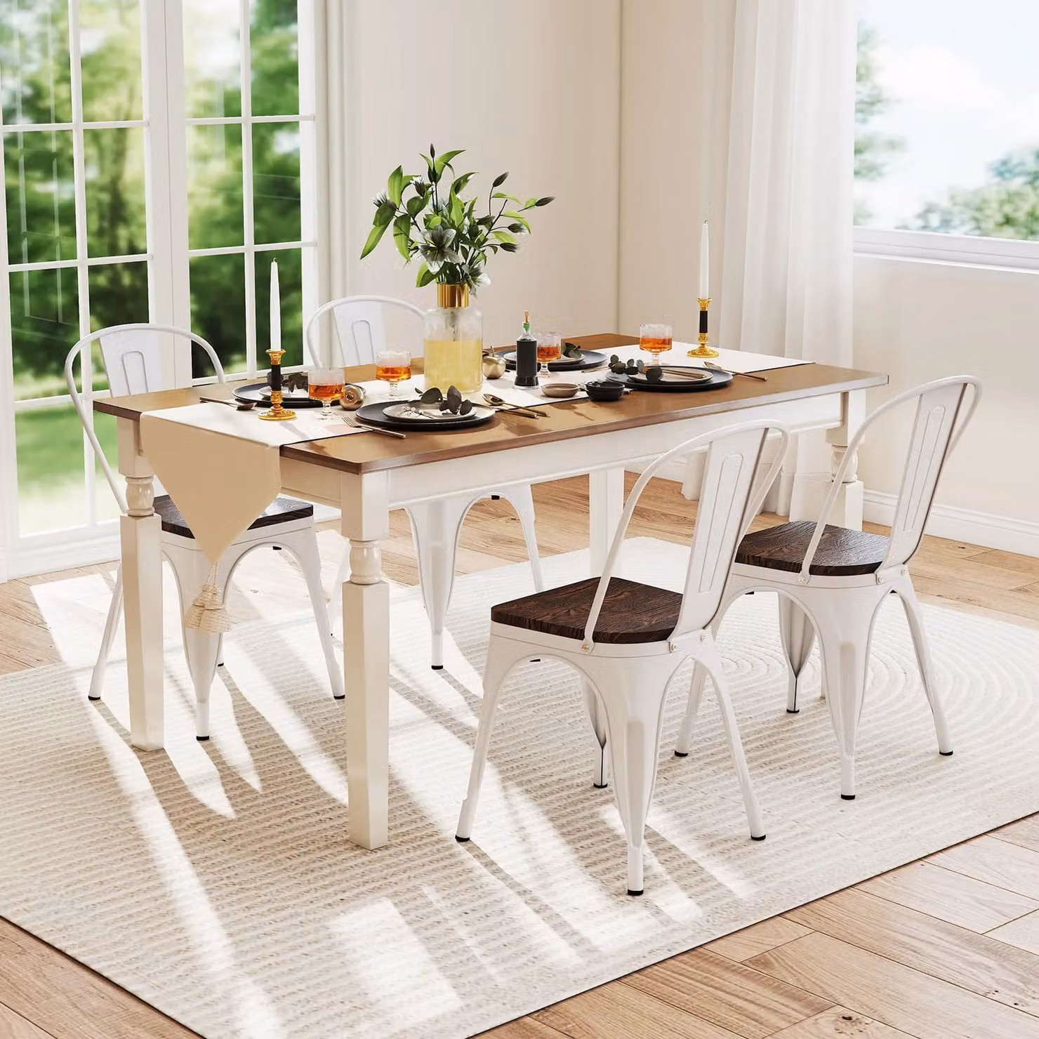 Gymax Set of 4 Stackable Metal and Wood Industrial Dining Chairs in White – 2
