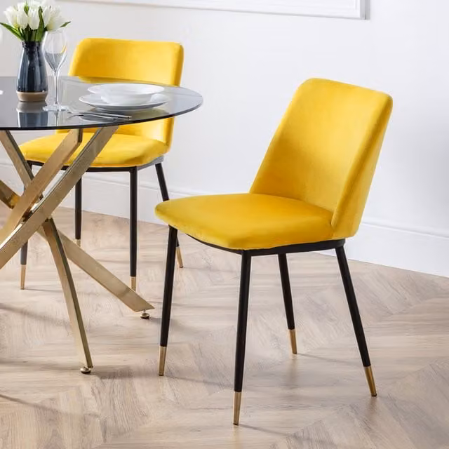 Julian Bowen Set of 2 Delaunay Velvet Dining Chairs in Mustard Yellow
