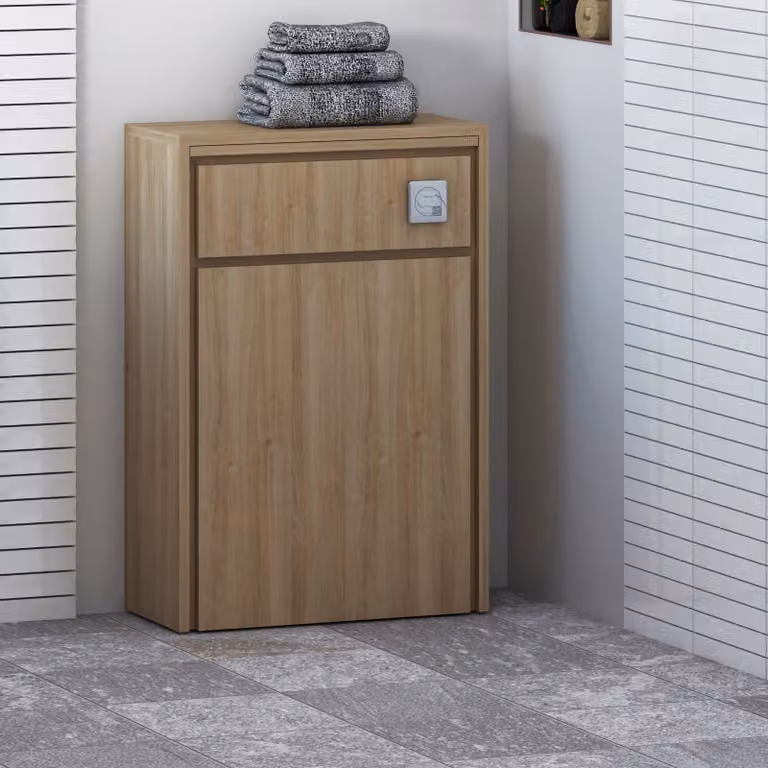 Livora Wall Mounted WC Toilet Unit in Natural Oak Brown, Width: 55.5 cm
