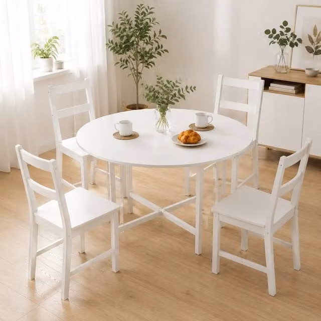 STILVORA White Round Folding Dining Table with Matt MDF Laminate Finish – 1