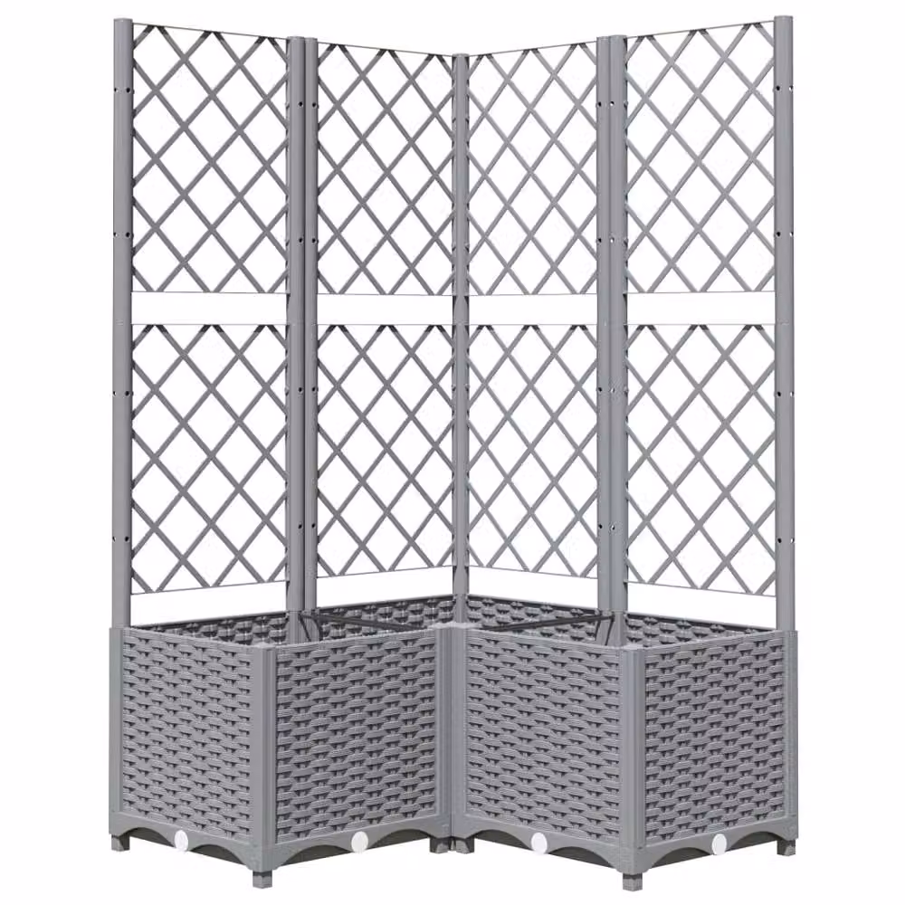 Berkfield Home Garden Planter with Trellis in Light Grey, W/D/H: 80 x 80 x 136 cm – 3