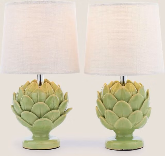 Laura Ashley Set of 2 Artichoke Ceramic Table Lamps in Green and White
