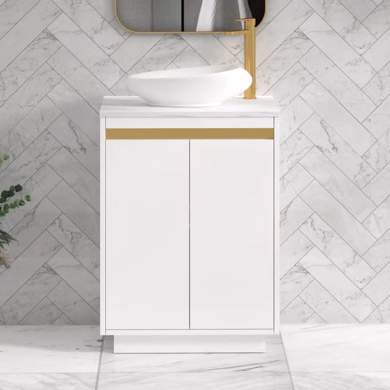 Royal Bathrooms Orion 800mm Matt White Floor Standing Countertop Vanity Unit with Nova Basin and Brushed Brass Accent Trim